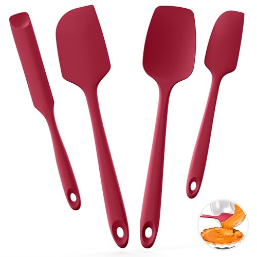 U-Taste Spatole Silicone 4 pezzi, resistente a 315°C, cucchiaio, Rosso | Gomma Raschietto Antiaderente, Flessibile Utensile da Cucina per Miscelazione Raschiare