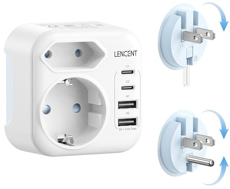 LENCENT Adaptateur Prise USA combiné Type A et Type B avec USB-C | pour États-Unis Canada Japon Mexique Thaïlande Vietnam République Dominicaine Adaptateur de Voyage
