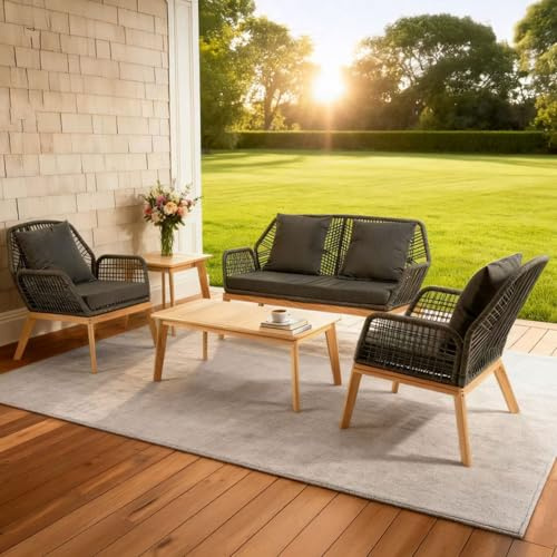 CONCEPT USINE Salon de Jardin Rosario 4 Places Bois Chêne Anthracite