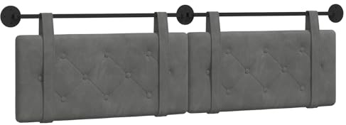 vidaXL Hängendes Kopfteil Dunkelgrau Samt, Moderner rechteckiger Wand-Headboard aus Samt, bezogen mit Bändern, Knopfsteppung für entspannende Schlafzimmer-Deko