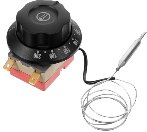 Kichvoe Thermostat-Temperaturreglerknopf Ofenreglerknopf Als Ersatz FüR Backofen HeißLuftfritteuse Und Elektroherd Drehknopf Zur PräZisen Temperatureinstellung Schwarz | 220V 16A 25A 32A (60~200 Grad Celsius, 16A, zweipolig, roter Boden)