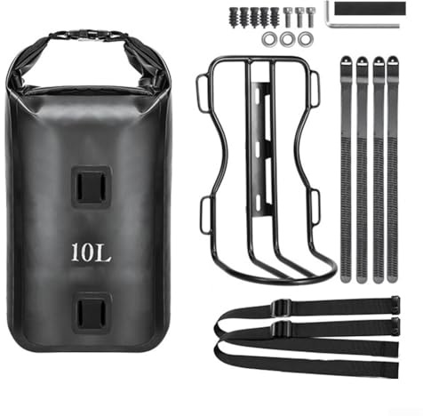 Porte-fourche avant en alliage d'aluminium avec 10 L étanche pour sac de vélo | Ensemble de guidon de vélo en nylon pour vélo de route E-For Bike Scooter | Support réglable noir (1 x porte-bagage)