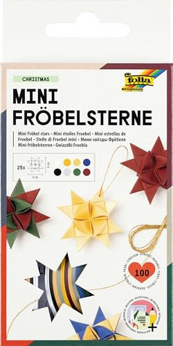 folia 1296 - Papierstreifen für MINI Fröbelsterne, 100 Streifen, 25 Sterne, Christmas
