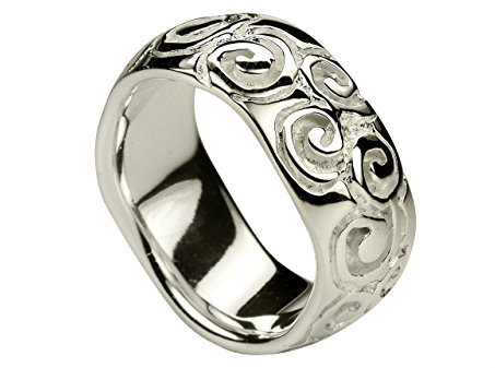 SILBERMOOS Damenring Spiralmuster Bandring Ornament matt und glänzend Sterling Silber 925, Größe:60