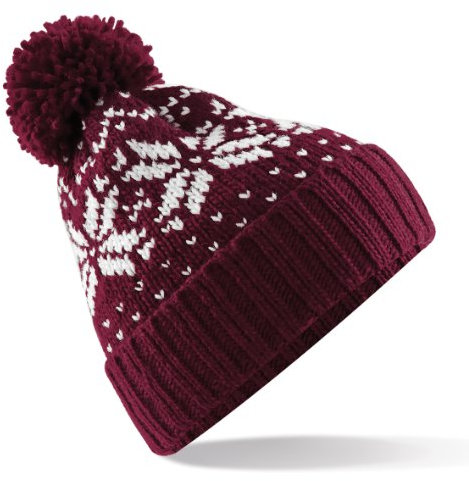 Beechfield Wintermütze Schneeflocken „Fair Isle“, Unisex Gr. Einheitsgröße, Burgunderrot / Weiß