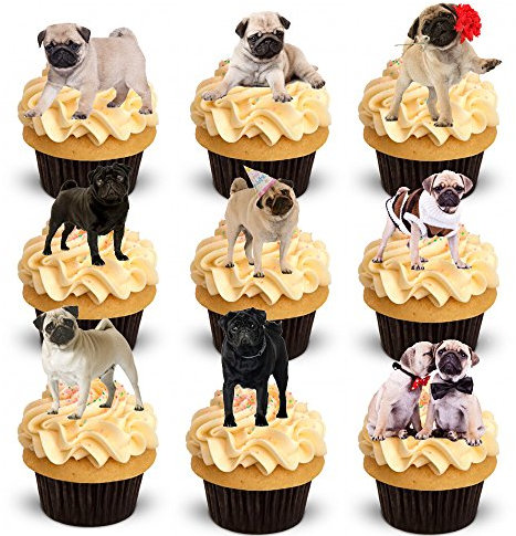 27 Stand Up Cute Pug Dog Edible Wafer Paper Cake Toppers Decorations