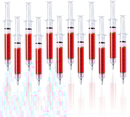 Lot 12 Red Syringe Shape Pens Ball Point Pen For Hospital Nurse/Black Ink/New