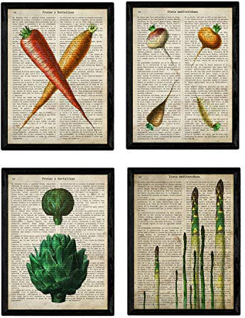 Nacnic Set von Vier Blättern von Obst und Gemüse. A4-Format. Modell 2. Unframed