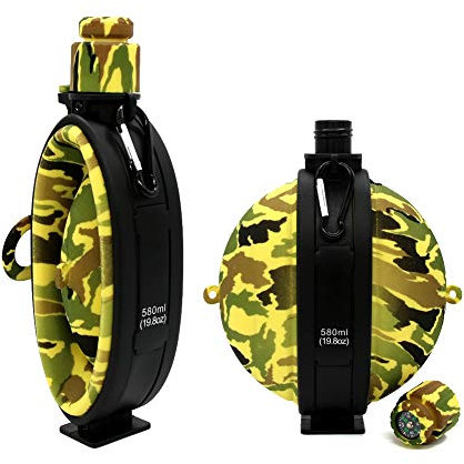 goooods Faltbare Wasserflasche Feldflasche Wasserflasche Trinkflasche - Bundeswehr Militär Army Style mit Kompass, BPA frei, 580 ml (Gelb)