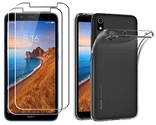 NOVAGO Compatible avec XiaoMi Redmi 7A -Pack de 2 Film Protection écran Verre trempé +1 Coque de Protection Souple Transparente et Résistante Anti Choc
