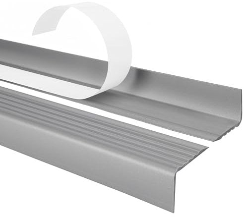 Nez de marche profilé d'escalier, PVC, adhésif et antidérapant, couleur argent, 40x25, 90cm, ND