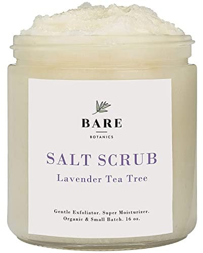 Bare Botanics Lavender Tea Tree Body Scrub 24oz | Made in USA | All Natural Sea Salt Scrub w/Skin Loving Moisturizers | Vegan & Cruelty Free | Ready to Gift w/a Cute Wooden Spoon