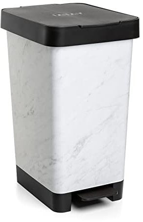 TATAY Mülleimer Küche Smart, 25L Fassungsvermögen, Einziehbares Pedal, Polypropylen, BPA-frei, 30L Müllsack. Marmor. Maße 26 x 36 x 47cm
