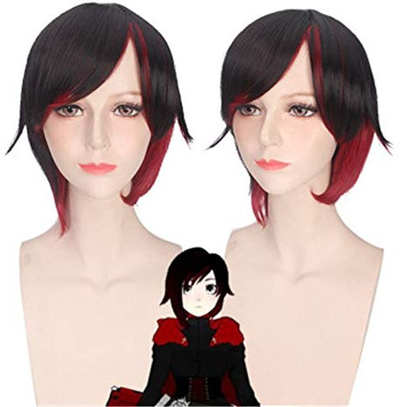 Anime Perücken Rwby Red Trailer Ruby Rose Hoodie Kurz Schwarz Rot Ombre Cosplay Kostüm Perücke Hitzebeständige Perücken