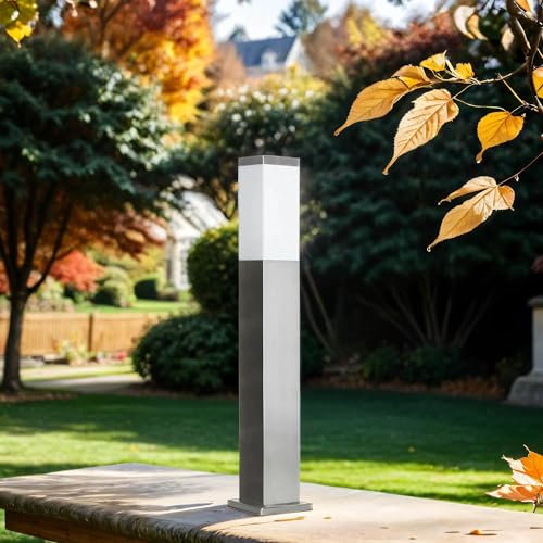 Licht-Erlebnisse Pollerleuchte Außen stehend, Außenlampe Edelstahl, Wegeleuchte Außen, Garten, Einfahrt, IP44, E27, eckig, H:65 cm, blendarm, Outdoor Stehlampe