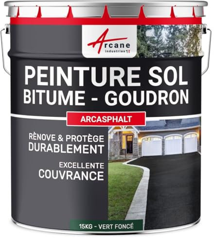 Peinture bitume goudron asphalte macadam résine sol extérieur béton enrobé rénov décoration ARCASPHALT - 15 kg (jusqu'à 30 m² en 2 couches) Vert Foncé - ARCANE INDUSTRIES
