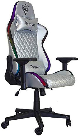 Noua Mao M9 RGB Sedia Gaming PC da Ufficio Gioco Computer Poltrona Girevole con Rotelle, Braccioli 4D, Schienale & Altezza Regolabile, Supporto Lombare e Poggiatesta, Capacità Carico di 150 Kg, Silver