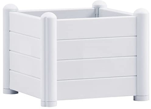 vidaXL Garten Hochbeet Blumenkasten Pflanzkasten Gemüsebeet Kräuterbeet Frühbeet Pflanzbeet Blumenkübel Pflanzkübel PP Weiß 43x43x35cm
