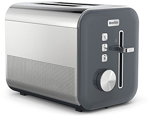 Breville High Gloss 2 Slice Toaster with High-Lift & Wide Slots | Grey & Stainless Steel [VTT968]