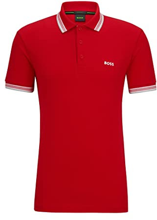 BOSS Men's Paddy Curved Polo Shirt, Medium Red610, XXL