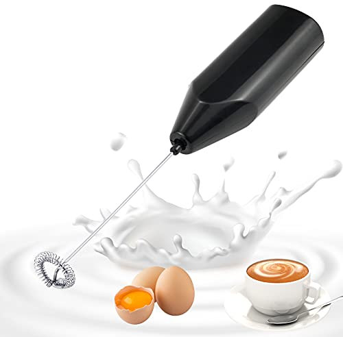 Electric Milk Whisk, Hand-held Electric Coffee Blender, Milk Frother,Black Mini Home Stainless Steel Whisk Coffee Milk Mixer(Batteries Not Included)