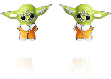 Disney Star Wars The Mandalorian The Child Sterling Silver 3D Grogu Enamel Stud Ohrstecker, offiziell lizenziert, Sterling Silber