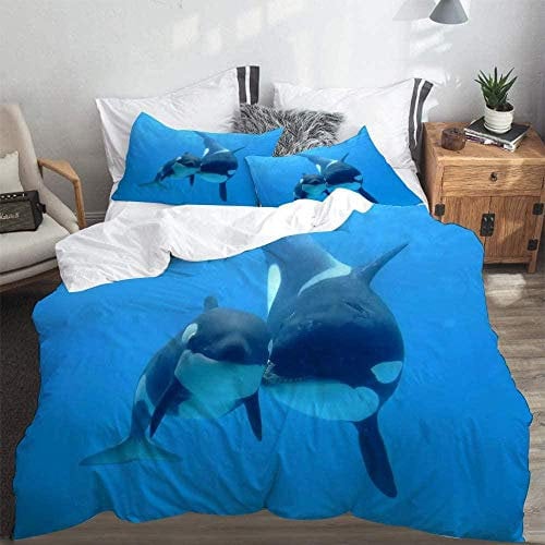 JGTQ Bettwäsche 135x200cm Orcinus Orca 3D Bettbezug Set Microfaser weiche Flauschige Bettdeckenbezug mit Reißverschluss und 2 Kissenbezug 80x80cm