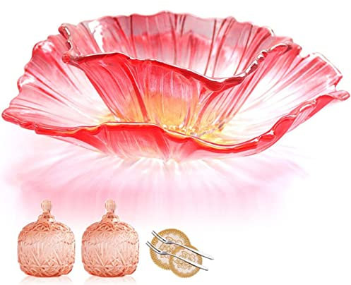 JUNYFFF Obstschale Glasschalen Buntes Obstteller, Mit Deckel Bonbonglas Keksdose Behälter (Obstteller * 2, Bonbonglas * 2),B