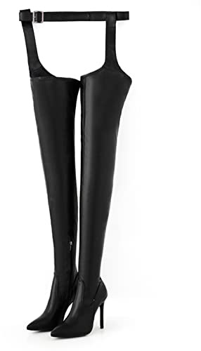 GAOword Stivali Alti alla Coscia da Donna alla Moda sopra Gli Stivali con Tacco Alto E Cintura Sexy A Punta sopra Il Ginocchio,Nero,38 EU