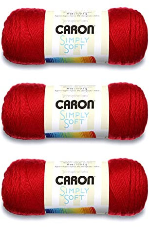 Caron Simply Soft - Gomitolo di filato rosso raccolto – 3 confezioni da 170 g – Acrilico – 4 Medium (pettinato) – 300 metri – per maglia/uncinetto
