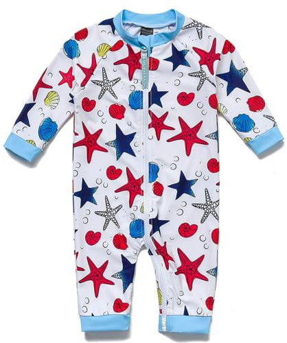 Mazuliso Bebé Niño Traje de Baño con Cremallera Larga UV una Pieza Manga Larga Bañadores Sombrero(BUSeestern,92-98 CM)