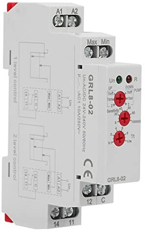 VIFERR Füllstands-Steuerrelais Wasserstandsregler GRL8-02 Flüssigkeitsstandsregelungsrelais 35 mm DIN-Schiene 10A AC/DC 24V-240V