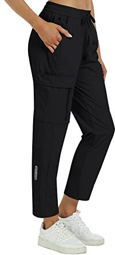 MoFiz Damen Cargohose Leichte Wanderhose Atmungsaktiv Trekkinghose Workout Casual Outdoorhose Schwarz L