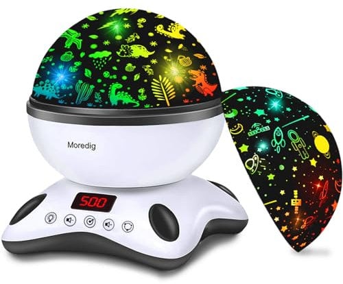 Moredig Veilleuse Dinosaure Enfant, Kawaii Lampe Dinosaure avec 360° Rotation + 8 Couleurs + 12 Musique, Veilleuse Enfant Projecteur pour Decoration Anniversaire, Cadeau Bebe,Cadeau Enfants