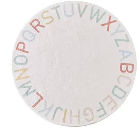 ZYFAB Runder ABC-Teppich aus weichem Plüsch, rutschfeste Alphabet-Bodenmatte für Kinderzimmer-Lernspielteppich für Klassenzimmer,A,Diameter:60cm