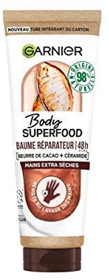 Garnier Body Superfood – reparierender Handbalsam 48 Stunden mit Kakaobutter & Keramik – vegane Formel mit 98% natürlichen Inhaltsstoffen – für extra trockene Hände – 75 ml