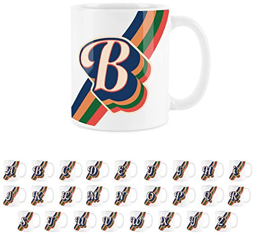 Purely Home Retro Alphabet Letter B Mug - White Coffee Tea Present Personalised Initial Gift