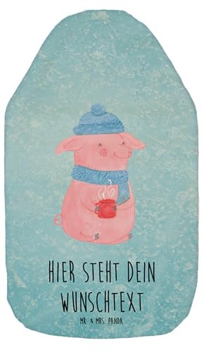 Mr. & Mrs. Panda Wärmflasche personalisiert Schweinchen Glühwein - Eisblau