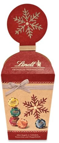 Lindt Schokolade Vollmilch Minikugeln | 150 g | Vollmilchschokolade für die Weihnachtszeit in den Sorten Vollmich, Nougatcreme und Doppelmilch in Natur Edition Köcher | Schokoladengeschenk