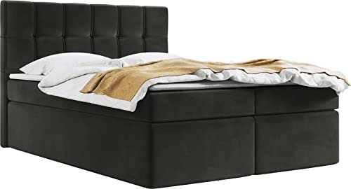 WFL GROUP Boxspringbett mit Bettkasten 140x200 160x200 180x200 Doppelbett Gepolstert Bett Mit Matratze und Topper - Stauraumbett mit Kopfteil - 180 x 200 cm - Schwarz Samt
