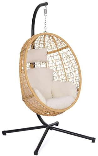 IDMarket – Sillón colgante calado efecto ratán con cojín crudo