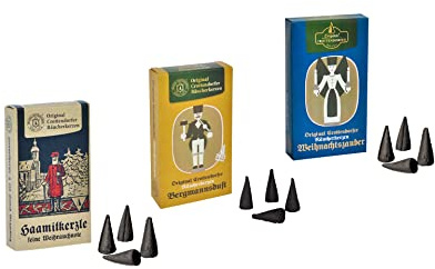 Crottendorfer Räucherkerzen Nostalgie 3er Set - Haamitkerzle, Bergmannsduft, Weihnachtszauber - Größe: M - Insgesamt 72 Stück - Made in Germany