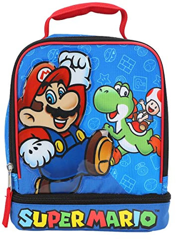 Super Mario Bros. Quadratische Doppelfach-isolierte Lunchbox, Mehrfarbig, Einheitsgröße