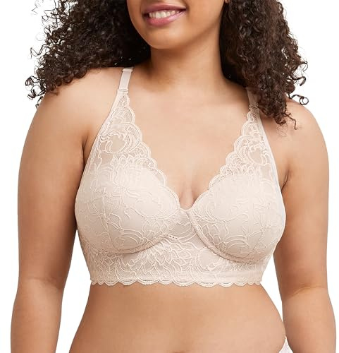 Maidenform Women's Pure Comfort Wireless Lace Longline Bralette, Lightly Lined Convertible Bra