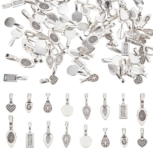 arricraft 80 pcs 8 Styles Glue-on Bails, Assorted Alloy Tibetan Style Charms Pendants Heart Round Oval Pad Bails for DIY Jewelry Making Necklace Bracelet