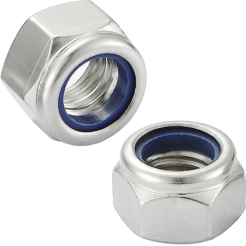 AMLOOPH M10 Nyloc Hex Nuts, 10mm Steel Locking Nuts - DIN985 A2 304 Stainless Steel With Nylon Inserts, Self Locking for Bolts & Screws (Pack of 20)
