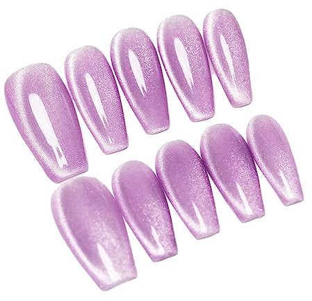 Sun&Beam Nails Handgefertigte Nagelspitzen Medium Lange Ballerina Nägel zum Aufkleben in Lila Magnetisches Design mit Klebepads 10 Stück (#085 L)