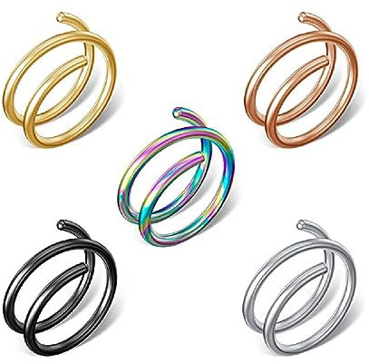 JITNGA 5 Stück Spiral-Nasenringe Aus Stahl Mit Doppelhelix-Twist-Ring, 20 G (8 Mm), Für Frauen, Männer Und Mädchen