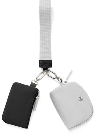 Mum's Memory Mini-Geldbörse mit umlaufendem Reißverschluss für Damen, Doppeltasche, Handgelenk, tragbar, Schlüsselanhänger, Geldbörse, Münztasche, Mini-Frauen-Münzfach, Schwarz/Grau, Mini-Geldbörse