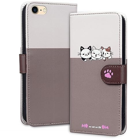 Unichthy For iPhone SE 2022 2020 / iPhone 8 / iPhone 7 Case Cartoon Cats on Shockproof Wallet Flip Case PU Leather Cute Claw Magnetic Closure Stand Folio Protective Phone Cover - Grey